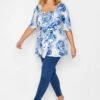 YOURS LONDON Curve White & Blue Floral Print Peplum Top