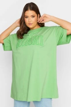 YOURS Curve 2 PACK White & Green 'Miami' Tunic T-Shirts