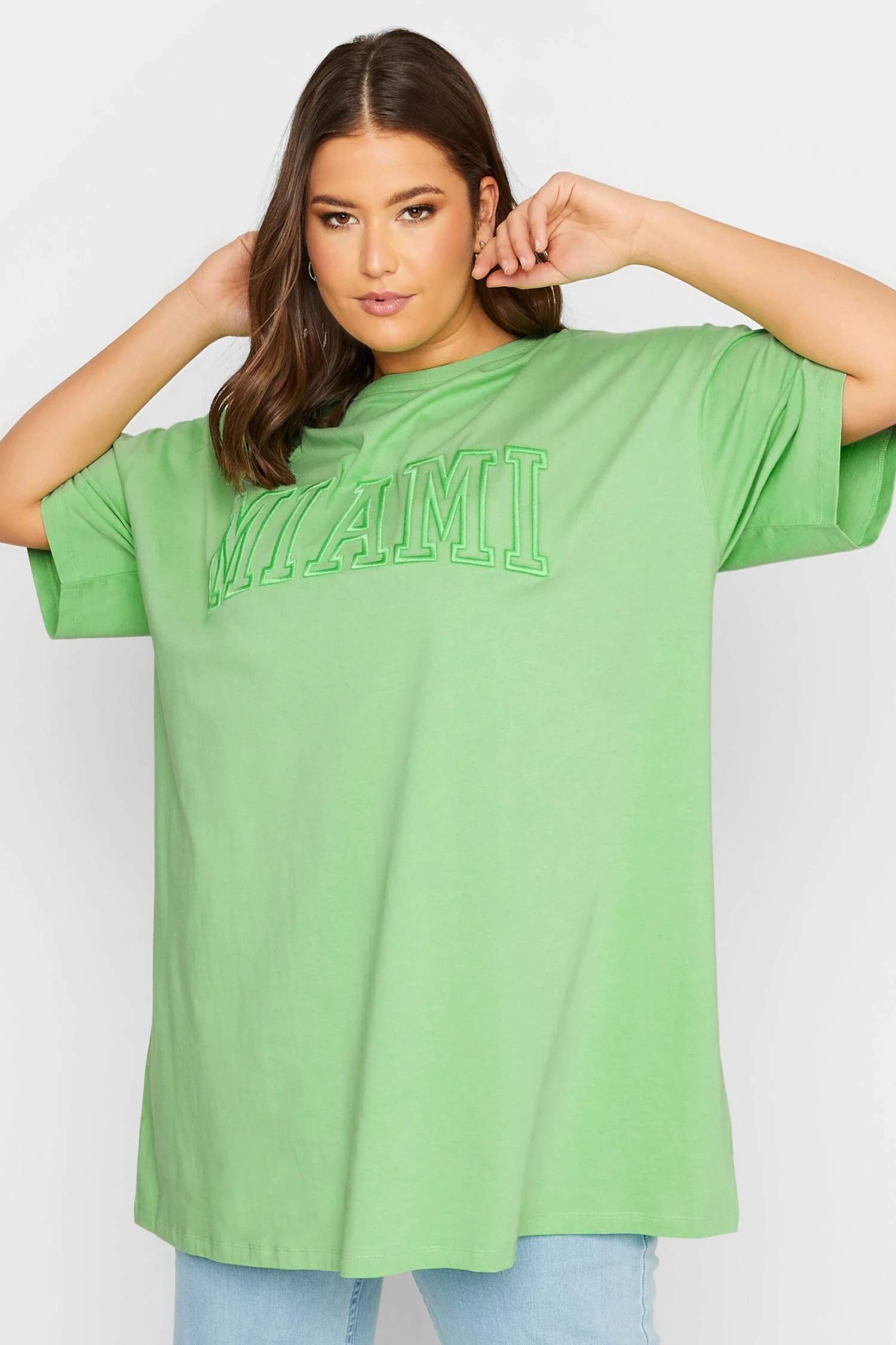 YOURS Curve 2 PACK White & Green 'Miami' Tunic T-Shirts 1 YOURS Curve 2 PACK White & Green 'Miami' Tunic T-Shirts