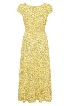 Curve Yellow Floral Print Bardot Maxi Dress -Luna Looks Zone ce4ff0c9 cf23 42 137100 Y