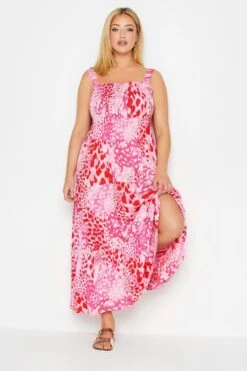 YOURS Curve Pink Animal Markings Shirred Strappy Sundress