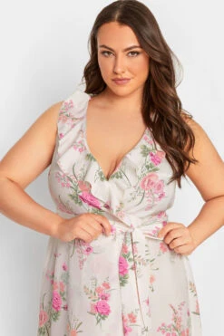 YOURS LONDON Curve White Floral Print Double Ruffle Wrap Dress -Luna Looks Zone ced19cab 8d9f 44 162052 D