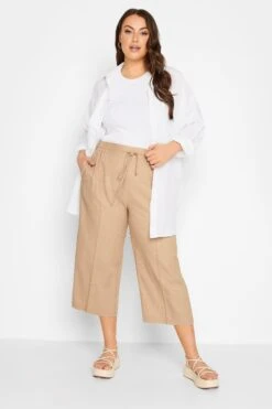 YOURS Curve Stone Brown Linen Look Culottes