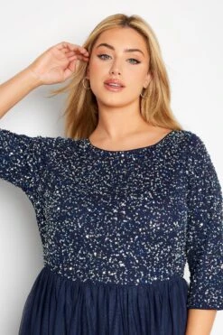 LUXE Curve Navy Blue Sequin Hand Embellished Maxi Dress -Luna Looks Zone ced89f8a 8fc4 48 161156 D