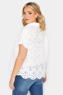 YOURS PETITE Curve White Broderie Anglaise Short Sleeve Shirt