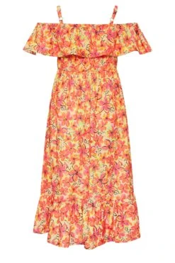 LIMITED COLLECTION Curve Orange Floral Frill Cold Shoulder Midi Dress -Luna Looks Zone cf1128c9 580e 42 215544 Y