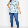 YOURS Curve Blue Floral Short Sleeve Shirt