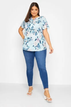 YOURS Curve Blue Floral Short Sleeve Shirt