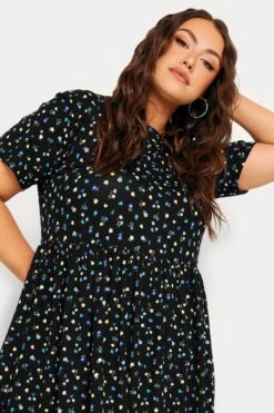 YOURS Curve Black Ditsy Floral Smock Dress -Luna Looks Zone cf906ac1 c21e 48 302231 D