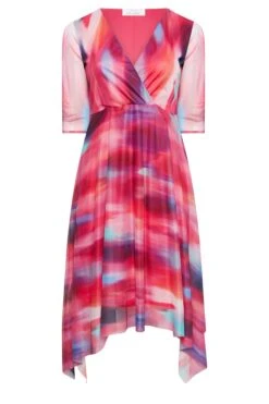 YOURS LONDON Curve Pink Abstract Print Mesh Wrap Dress -Luna Looks Zone cfcaa92c 991b 49 162121 X