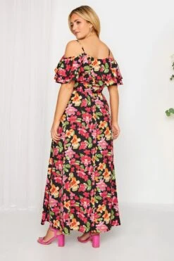 YOURS LONDON Curve Black Floral Bardot Ruffle Maxi Dress -Luna Looks Zone cfd0cc24 1e9d 44 161956 D