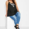 YOURS Curve Black Embroidered Neck Vest Top