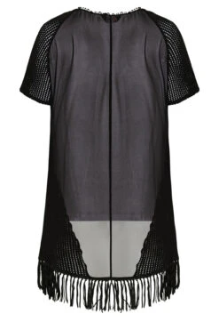 YOURS Curve Black Chiffon Short Sleeve Fringe Hem Top -Luna Looks Zone d099e35e 1ae0 4e 301031 Y