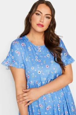 LIMITED COLLECTION Curve Blue Ditsy Print Frill Sleeve Maxi Dress -Luna Looks Zone d09ebba3 071d 41 215604 D