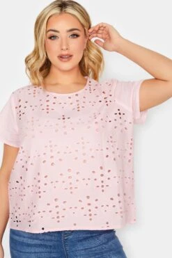 PixieGirl YOURS PETITE Curve Light Pink Broderie Anglaise Short Sleeve Top -Luna Looks Zone d14cd94c d51b 4b 174468 D