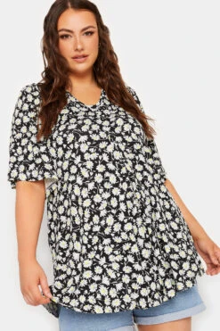 YOURS Curve Black Floral Ditsy Top -Luna Looks Zone d2f59095 302a 40 320978 D