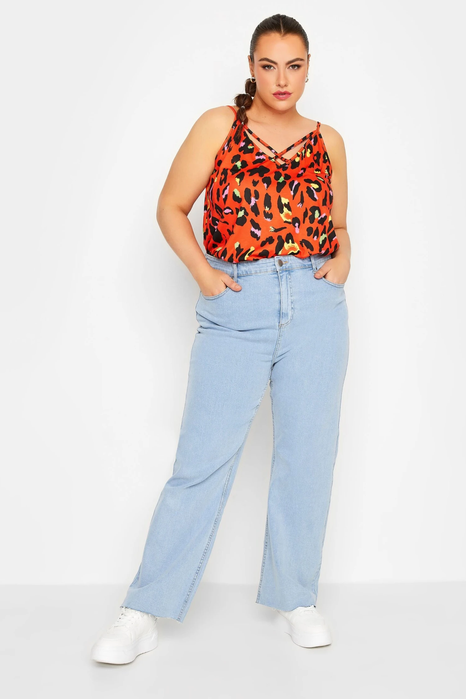 LIMITED COLLECTION Curve Red Leopard Print Strappy Cami Top 1 LIMITED COLLECTION Curve Red Leopard Print Strappy Cami Top