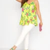 YOURS Curve Bright Yellow Tropical Print Frill Hem Cami Top