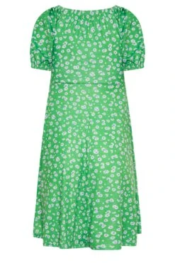 YOURS PETITE Curve Green Daisy Print Ruched Front Dress