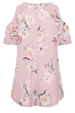 YOURS LONDON Curve Pink Floral Frill Cold Shoulder Top -Luna Looks Zone d3fdd0c4 b712 47 162157 Y