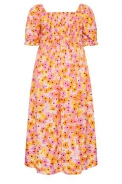 YOURS Curve Pink Floral Print Shirred Midi Dress -Luna Looks Zone d40dd29c 54fd 4d 137321 Y