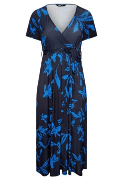 YOURS Curve Cobalt Blue Leaf Print Maxi Wrap Dress -Luna Looks Zone d4136f36 ac6b 41 302159 X