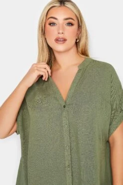 YOURS Curve Khaki Green Button Through Shirt 8 YOURS Curve Khaki Green Button Through Shirt -Luna Looks Zone d4539a5d fc1b 4f 174325 C