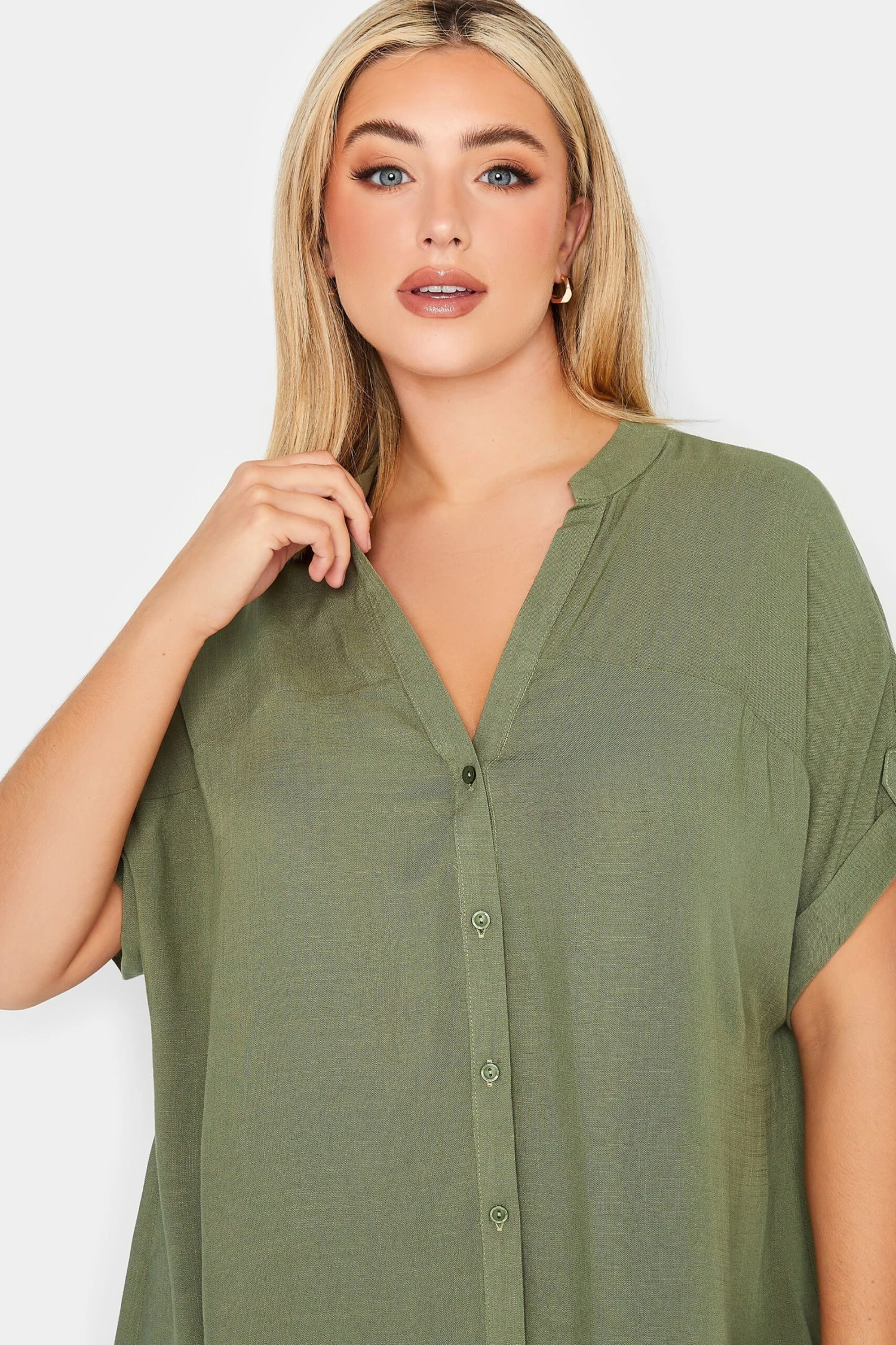 YOURS Curve Khaki Green Button Through Shirt 3 YOURS Curve Khaki Green Button Through Shirt - Image 3