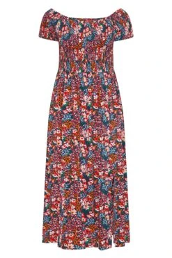YOURS Curve Pink Floral Print Bardot Maxi Dress -Luna Looks Zone d4795356 0801 43 137098 X