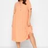 LIMITED COLLECTION Curve Light Orange Ribbed Peplum Midi Dress