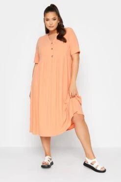 LIMITED COLLECTION Curve Light Orange Ribbed Peplum Midi Dress