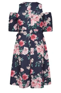 YOURS LONDON Curve Navy Blue Floral Cold Shoulder Skater Dress -Luna Looks Zone d48efda5 04b0 4e 162148 Y
