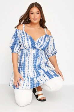 YOURS Curve Blue Tie Dye Cold Shoulder Top -Luna Looks Zone d52ac879 d9be 47 173969 D