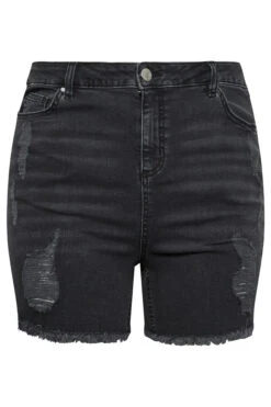 YOURS Curve Black Ripped Denim Shorts -Luna Looks Zone d56a1562 8d2b 47 144718 X