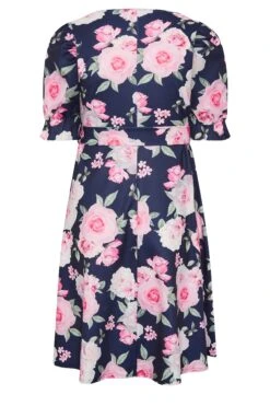 YOURS LONDON Curve Navy Blue Floral Print Puff Sleeve Dress -Luna Looks Zone d56f9376 ef81 49 162204 Y