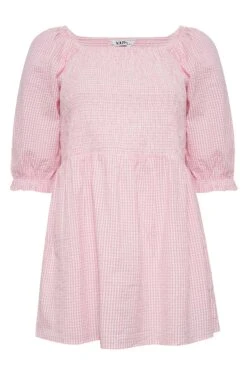 YOURS Curve Pink Gingham Print Square Neck Shirred Top -Luna Looks Zone d5989d52 26e6 47 330072 X