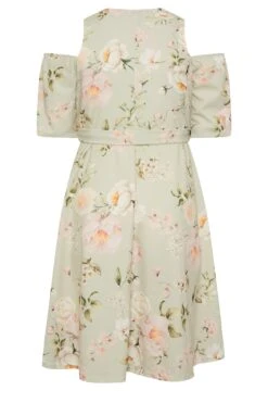 YOURS LONDON Curve Sage Green Floral Cold Shoulder Skater Dress -Luna Looks Zone d5a9614e f53f 4d 162149 Y