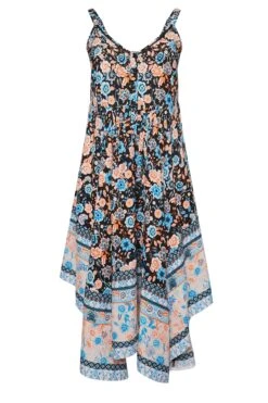 YOURS Curve Black Floral Hanky Hem Midaxi Dress -Luna Looks Zone d65014bf 24a0 4d 137346 X
