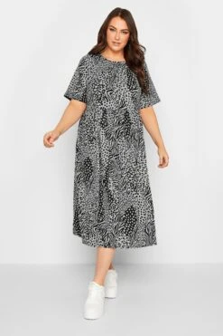 YOURS Curve Grey Mixed Animal Print Midi Smock Dress