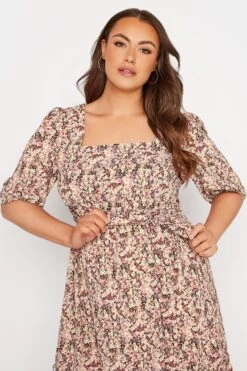 YOURS LONDON Curve Pink Ditsy Print Square Neck Dress -Luna Looks Zone d7388e76 ba68 4f 161195 D