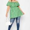 LIMITED COLLECTION Curve Green Floral Frill Cold Shoulder Top