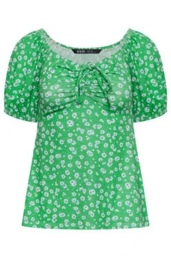 YOURS PETITE Curve Green Ditsy Print Ruched Front Top 10 YOURS PETITE Curve Green Ditsy Print Ruched Front Top -Luna Looks Zone d7933b0a 32f2 4f 174569 X