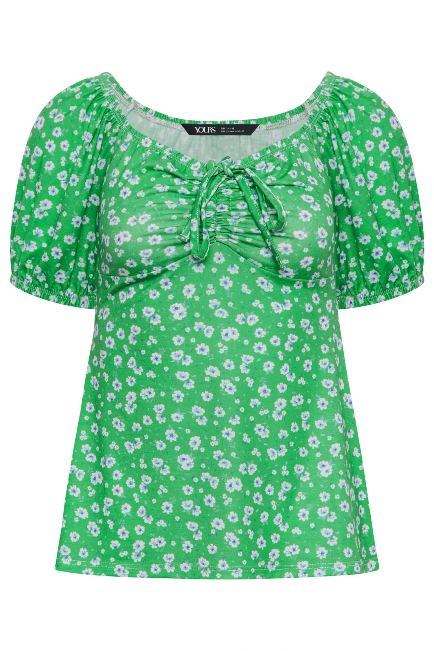 YOURS PETITE Curve Green Ditsy Print Ruched Front Top 5 YOURS PETITE Curve Green Ditsy Print Ruched Front Top - Image 5