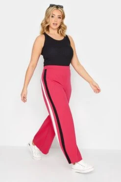 YOURS PETITE Curve Pink Side Stripe Wide Leg Trousers