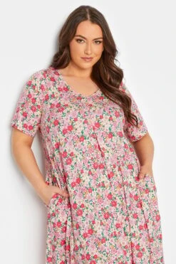 YOURS Curve Pink Floral Pleat Front Maxi Dress -Luna Looks Zone d8536dc3 08fc 42 137278 D