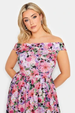 YOURS PETITE Curve Black Floral Border Bardot Dress -Luna Looks Zone d8ac5a15 ef5d 45 174573 D