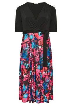 YOURS LONDON Curve Black Tropical Print Wrap Dress -Luna Looks Zone d8f684a8 4944 40 162220 X