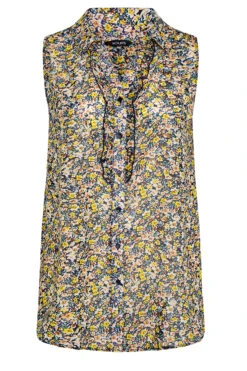 YOURS Curve Navy Blue Floral Print Sleeveless Frill Swing Blouse -Luna Looks Zone d90c58a0 ebf9 46 173882 X