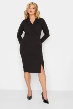 YOURS PETITE Curve Black Scuba Blazer Dress