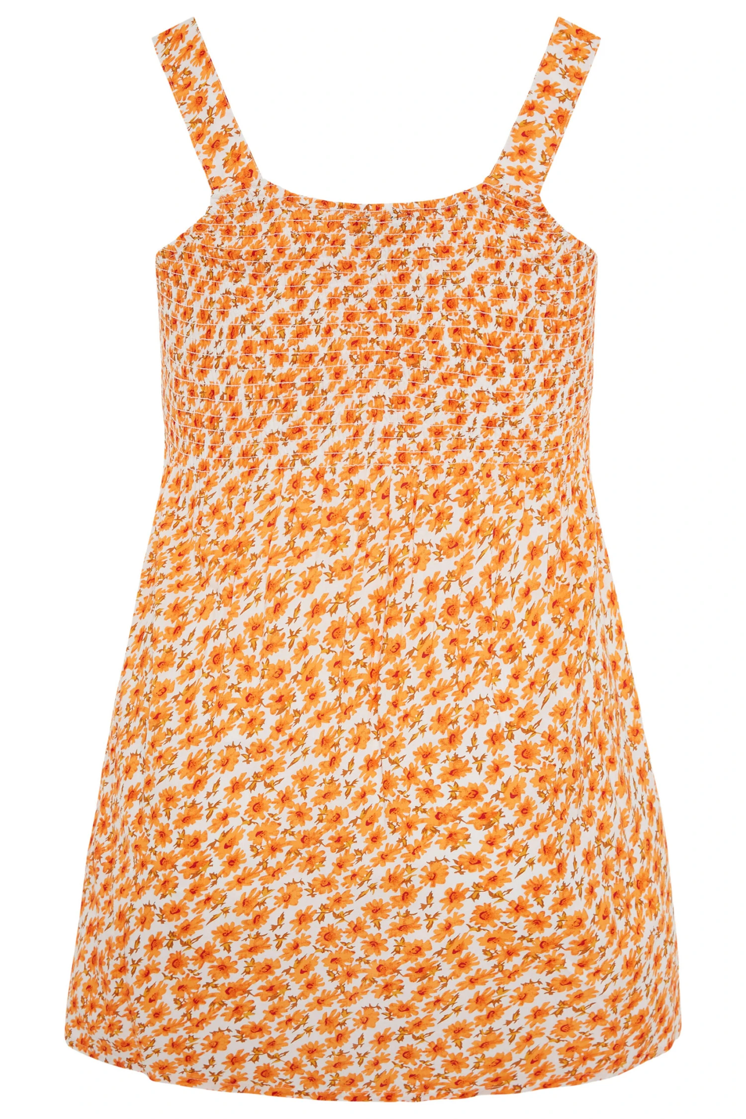 YOURS Curve Orange Floral Shirred Smock Vest Top 6 YOURS Curve Orange Floral Shirred Smock Vest Top - Image 6